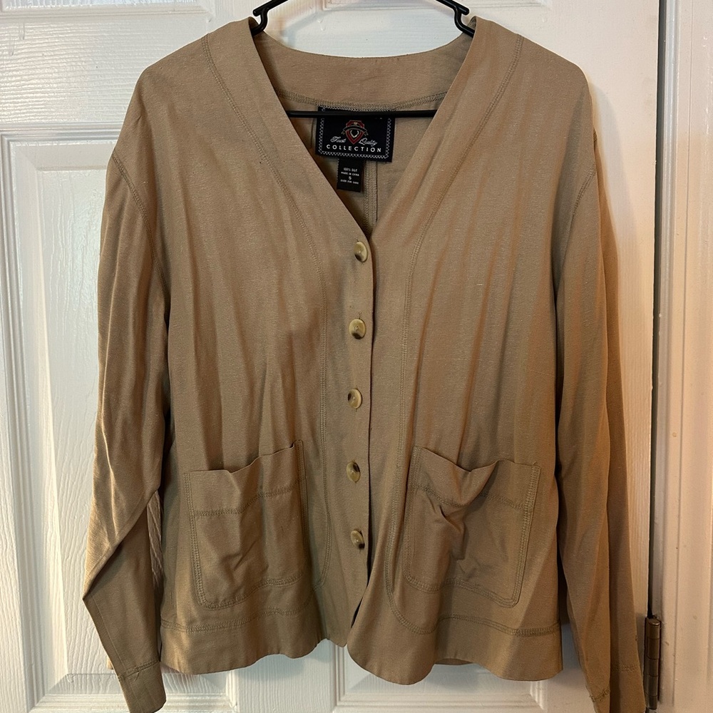Vintage 100% Silk Tan Button Up Cardigan